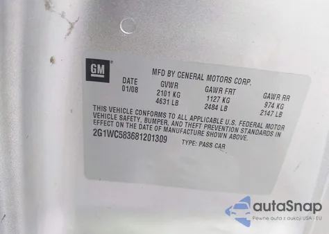 2008 Chevrolet Impala Lt из США, поврежденный, VIN 2G1WC583681201309